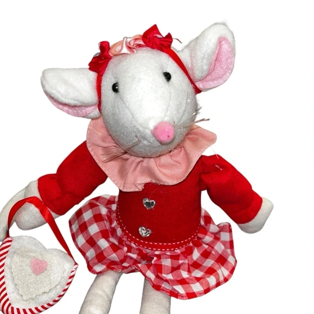 Love and Cupcake county farmhouse vintage white red plush mouse doll 13” heart